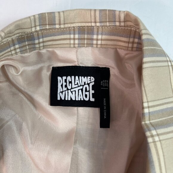 Reclaimed Vintage Two-Tone Beige & Black Plaid Blazer Jacket Unisex Size 42 - Picture 3 of 10